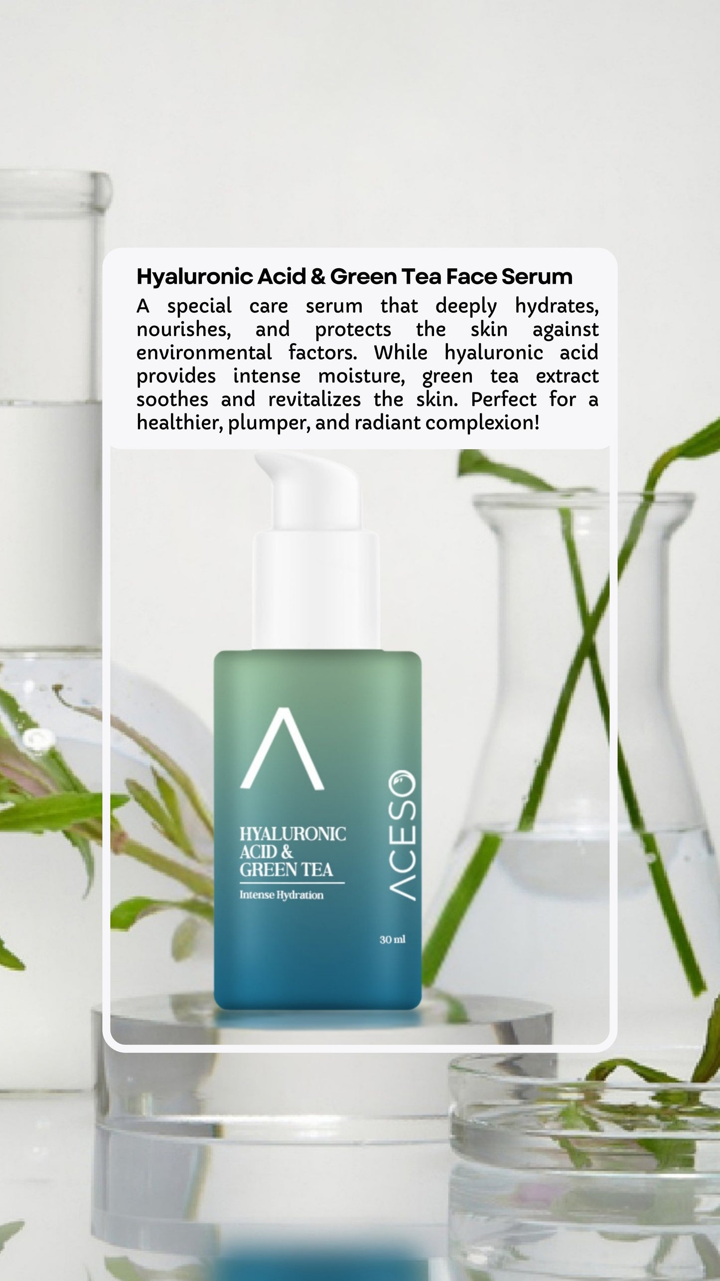 Serum do twarzy z kwasem hialuronowym i ekstraktem z zielonej herbaty 30ml
